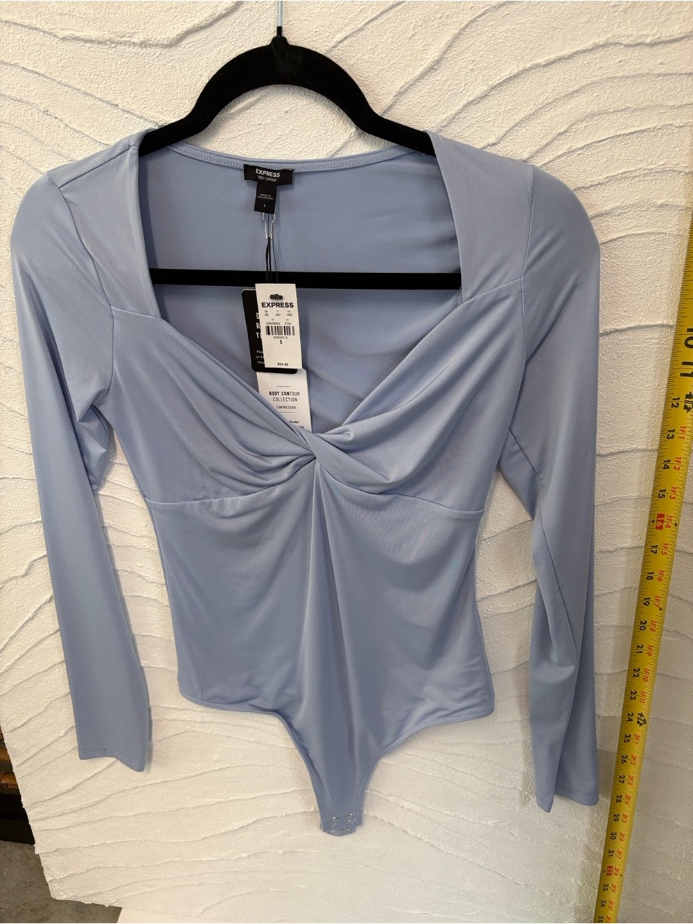 NWT Express Women's Twist-Front Long Sleeve Bodysuit - Light Blue babyshower